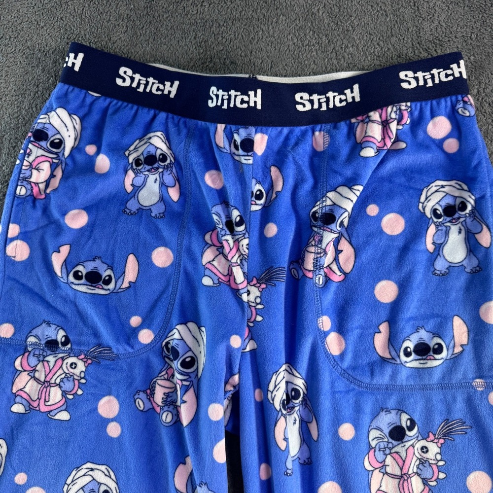 Disney Lilo & Stitch Pajama Pants Blue Spa Day Fleece Lounge Pants Womens - Picture 2 of 7